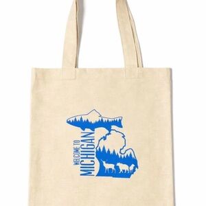 Michigan Welcome Tote Bag - Cream and Blue